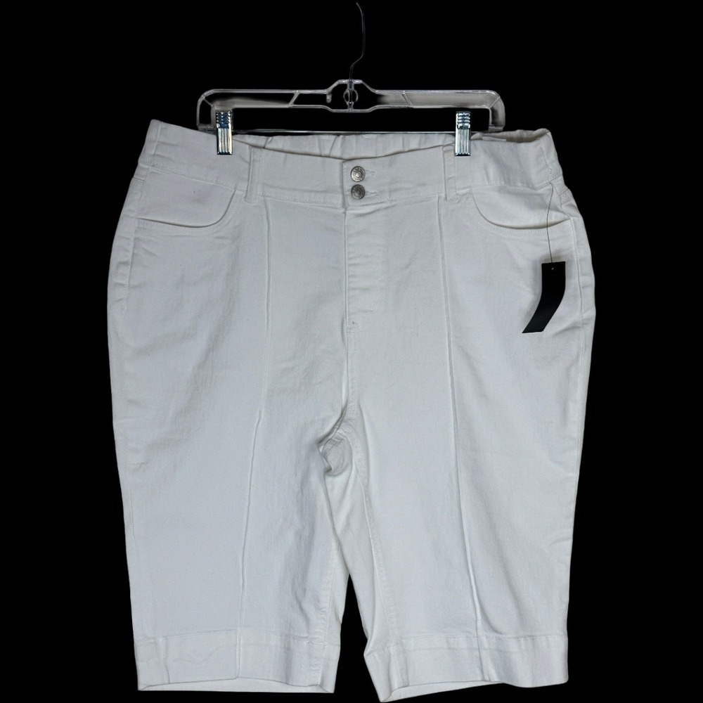 Denim & Co Bermuda Shorts Womens 18WP White Double Button Stretch Petite A686924